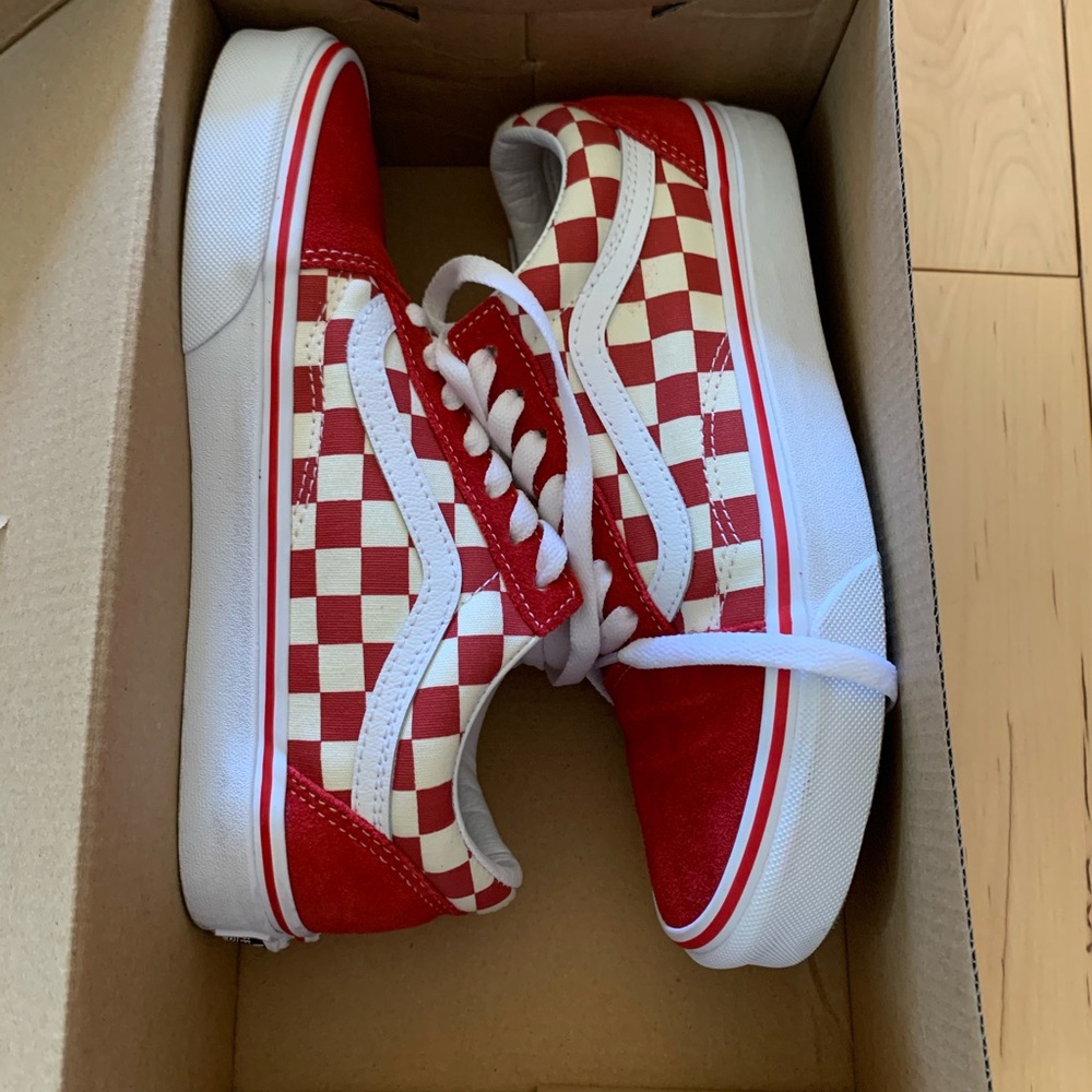 Old Skool Primary Checkerboard Red Vans